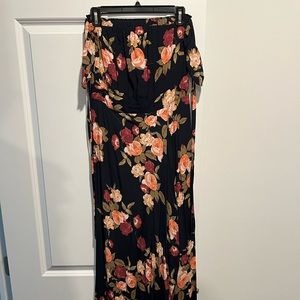 Navy and floral strapless maxi dress